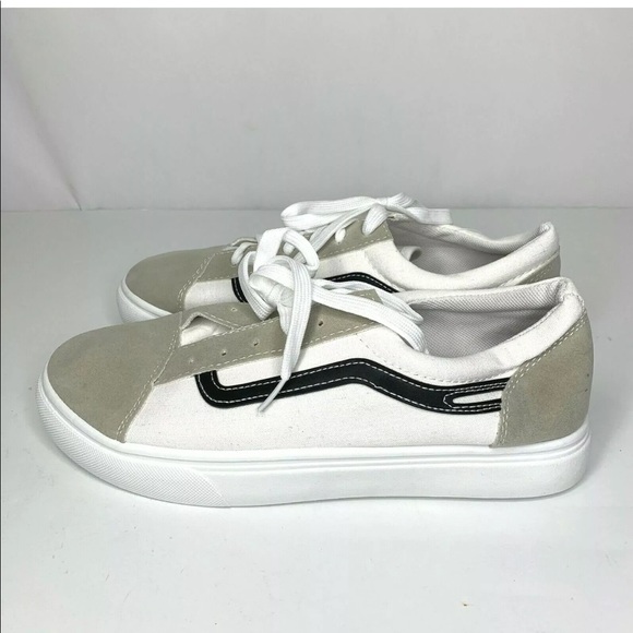 Mens Low Top Canvas Sneaker Faux Leather Trim - Picture 3 of 7